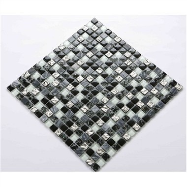 Backsplash Teilsen Mosaig Gwydr Du