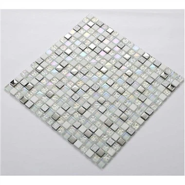 Backsplash Teilsen Mosaig Gwydr Gwyn